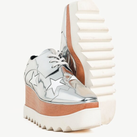 Stella McCartney Elyse Silver Star Vegan-Leather Lace-Up Platforms - Picture 4 of 11